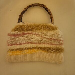 Vintage 1970's Handcrafted Woven Bag with Bamboo Handle